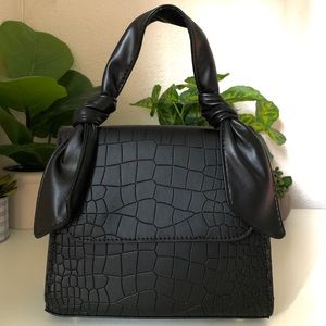 Croc Embossed Flap Satchel Bag